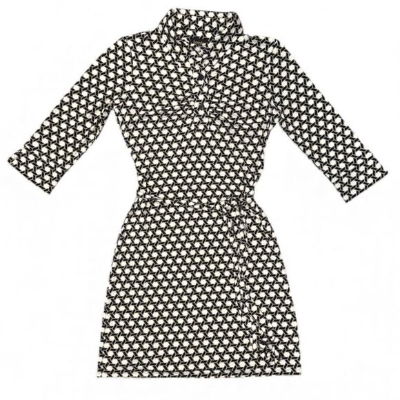 Laundry by Shelli Segal Dress Navy Geometric Tie Waist 3/4 Sleeve Women's Small - Picture 1 of 9